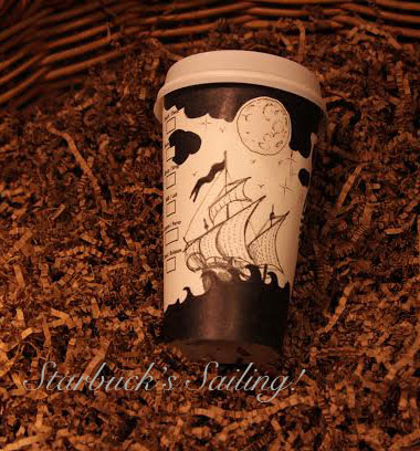 Starbuck Coffee and Sailing Ships! You bet! A perfect blend for the cup artist, Gabriel!